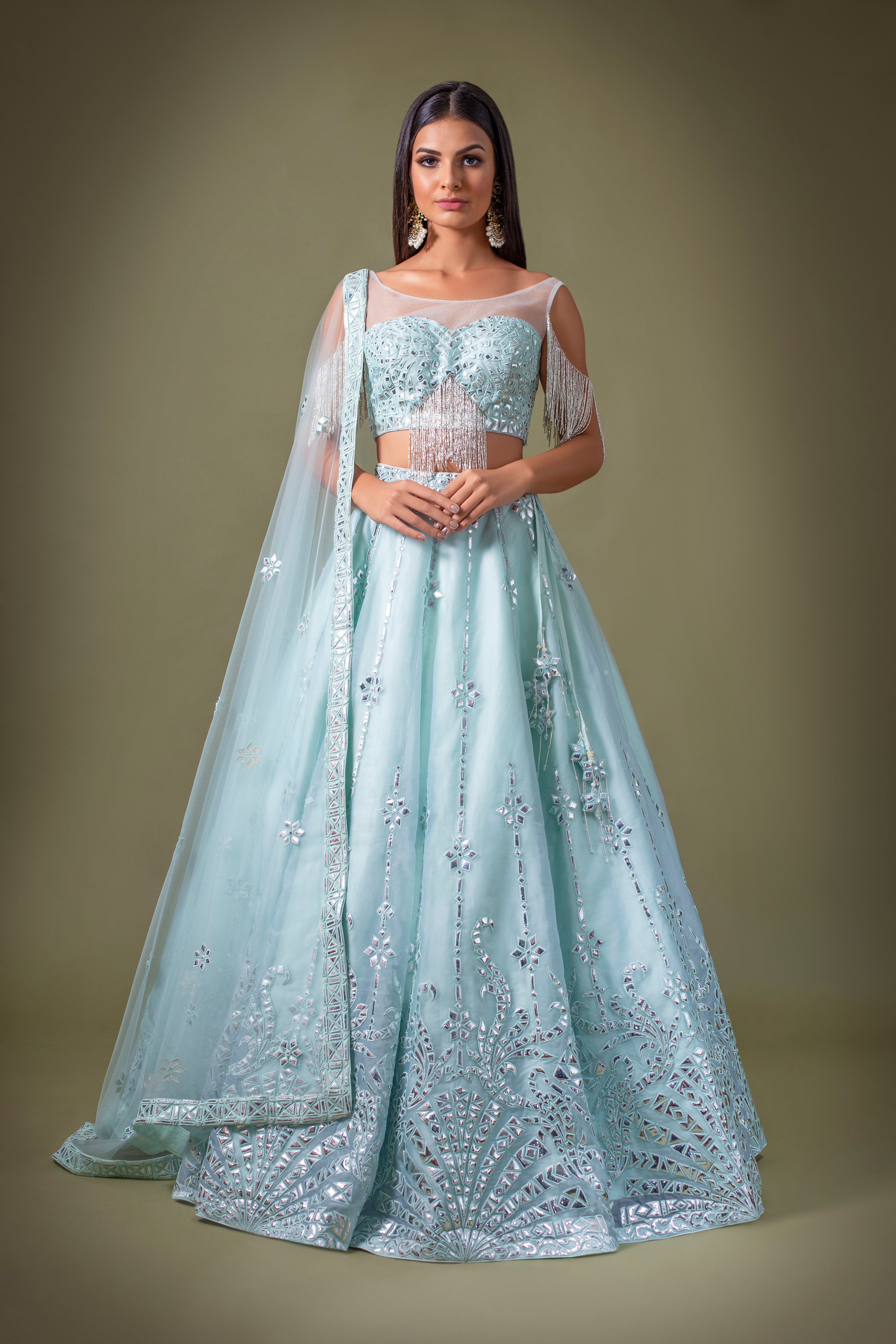Aqua Blue Embroidery Designer Indian Wedding Gown In USA, UK, Canada